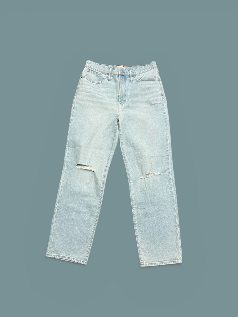 Madewell Light Wash Ripped Straight Jeans